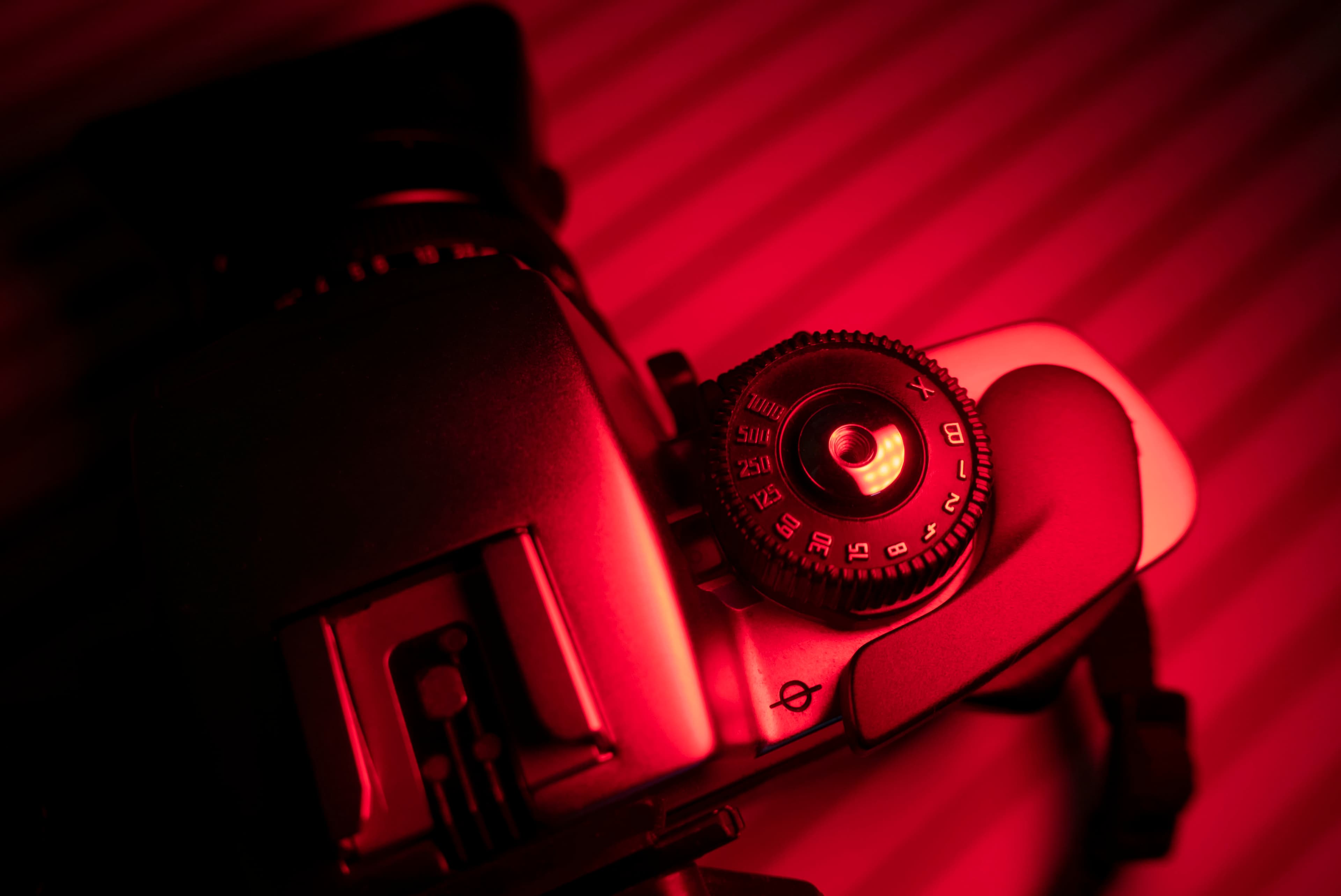 Vintage camera in red light environment